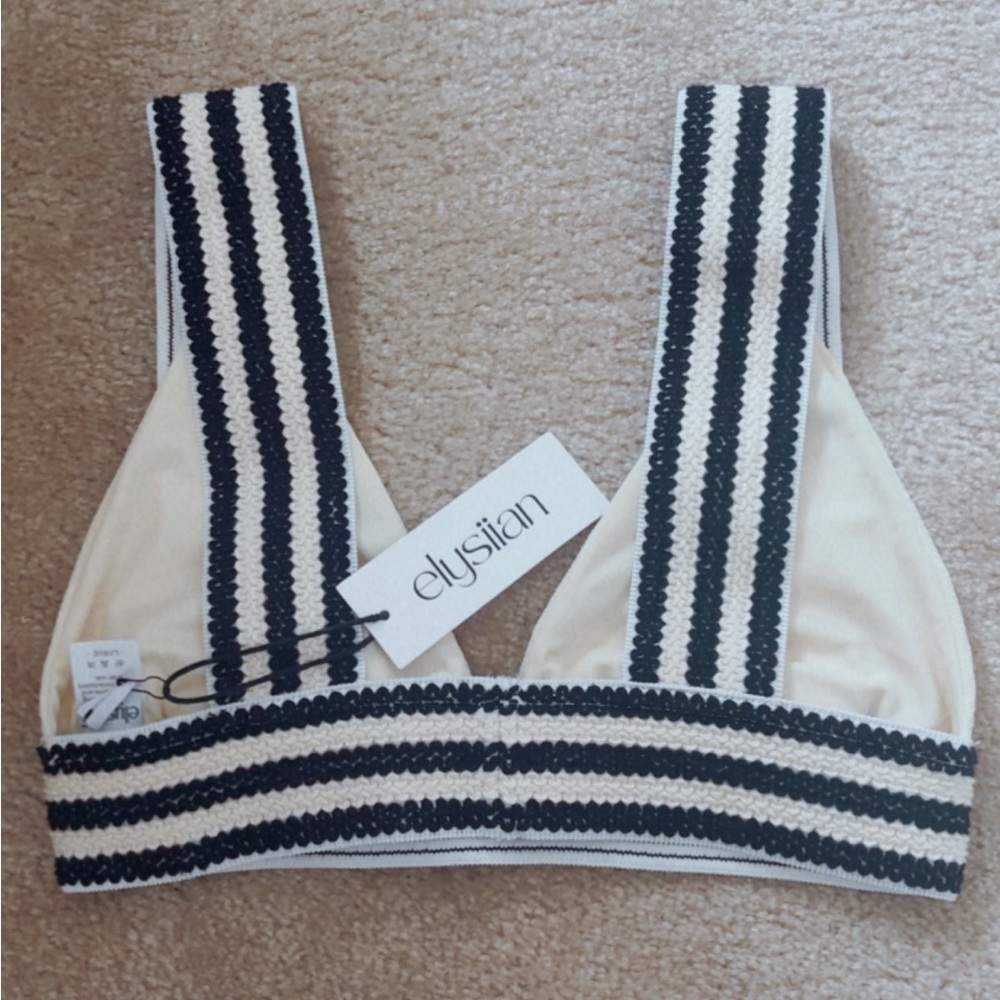 Nwt Elysiian Bikini Swim Top Crochet Overlay Cream Black Large — image 2 of 3